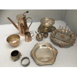 Contents to tray - silver plate items including 3 piece coffee set, trays toast rack etc.