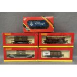 Five boxed Hornby Railways OO gauge scale model goods wagons, R.222 Kellogs Closed Van, R.