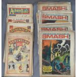 Contents to tray - a collection of WWII era Adventure comics (1942-1948) and approximately 20 Smash