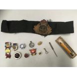 Contents to plastic box - R N Transport cap badge,