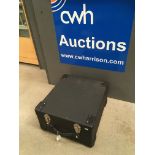 A black vinyl coated portable flight/record storage case, 48.5cm x 43cm x 23.