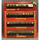 Four boxed Hornby OO gauge coaches, R430 GWR Brake 3rd,