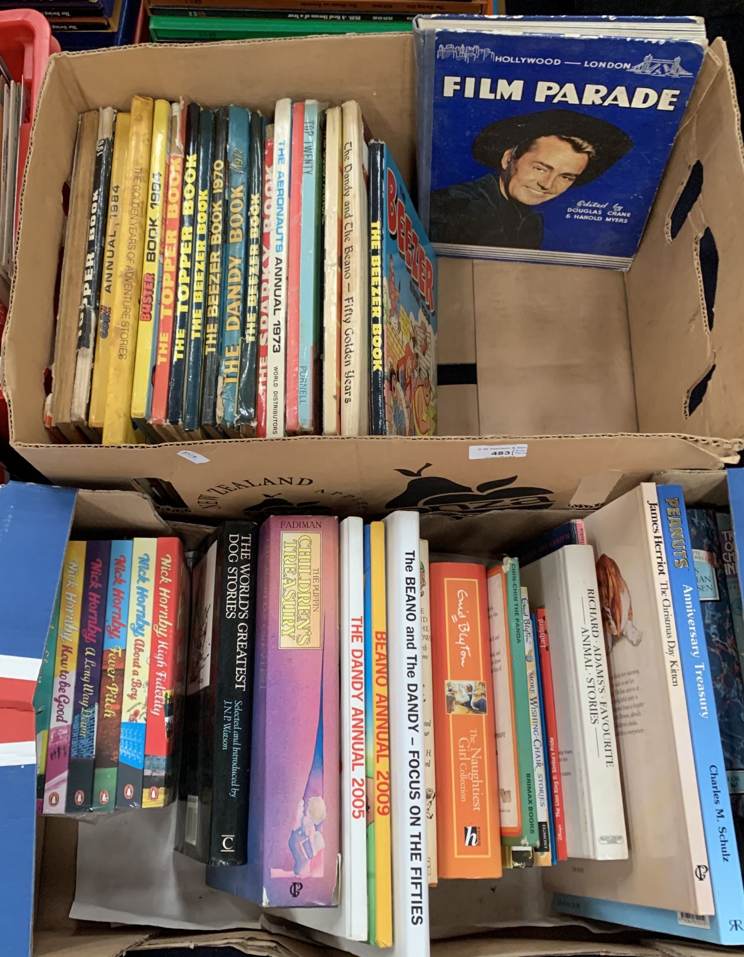 Contents to two boxes approximately 40 mainly childrens books and annuals including Beezer and