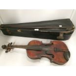 A 35.5cm violin with indistinct paper label to inside 'Kep...