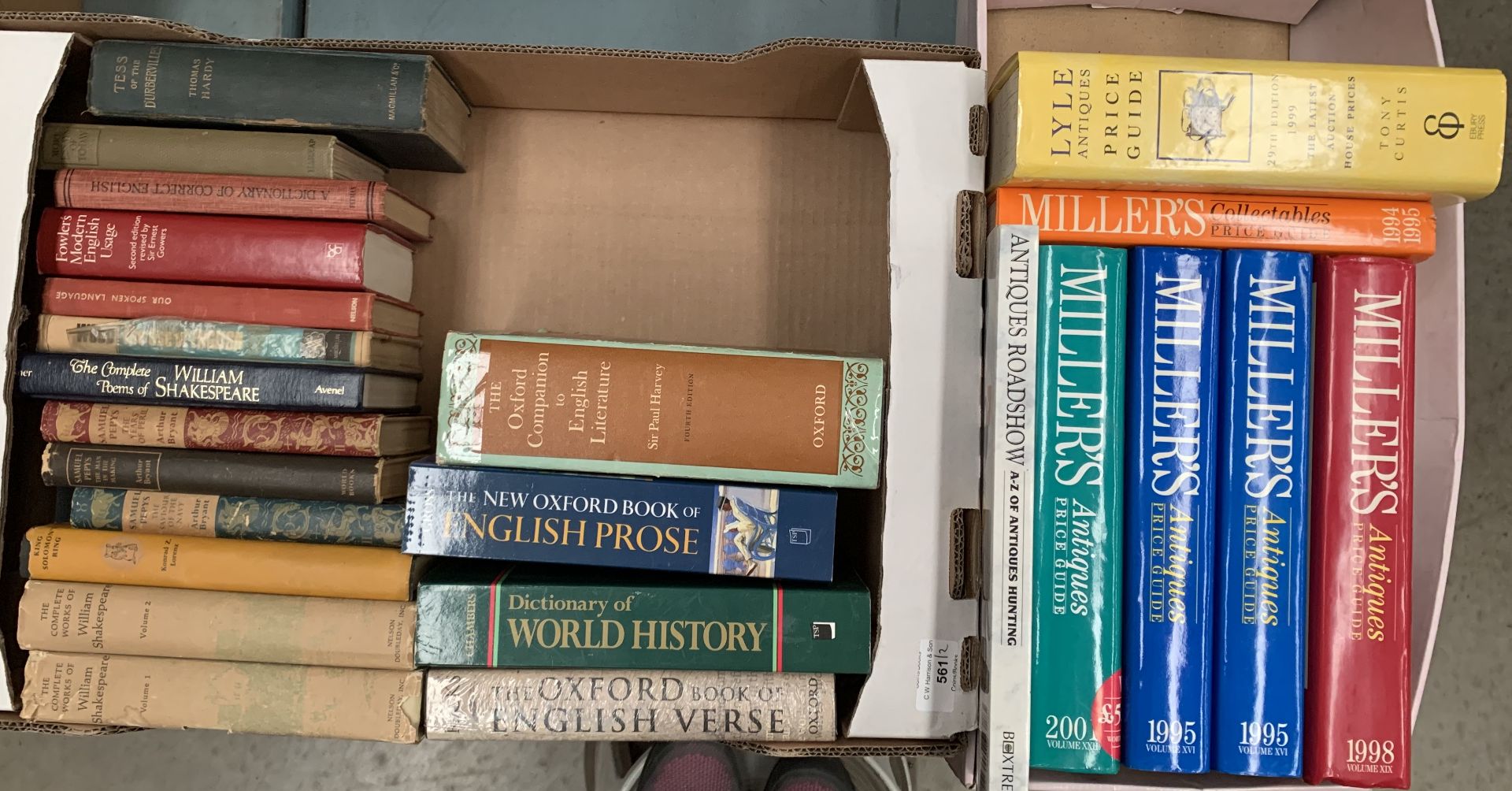 Contents to two boxes, books on literature, Shakespeare, English Prose,