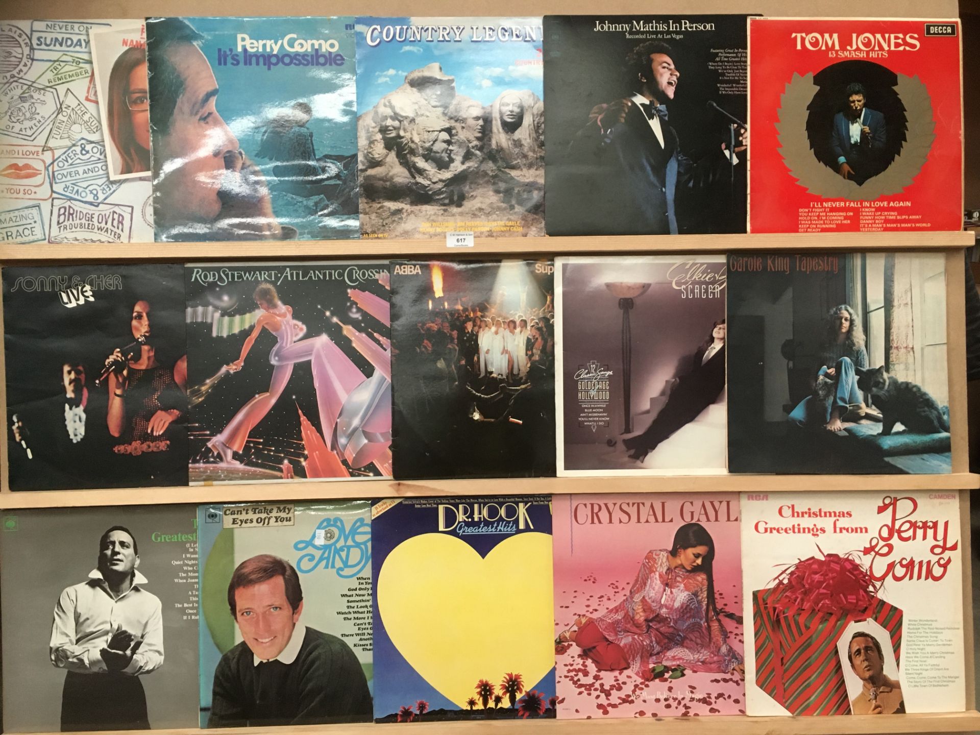 Thirty-seven assorted LPs, Carole King, Rod Stewart, Crystal Gayle, Tom Jones, Sony & Cher, etc.