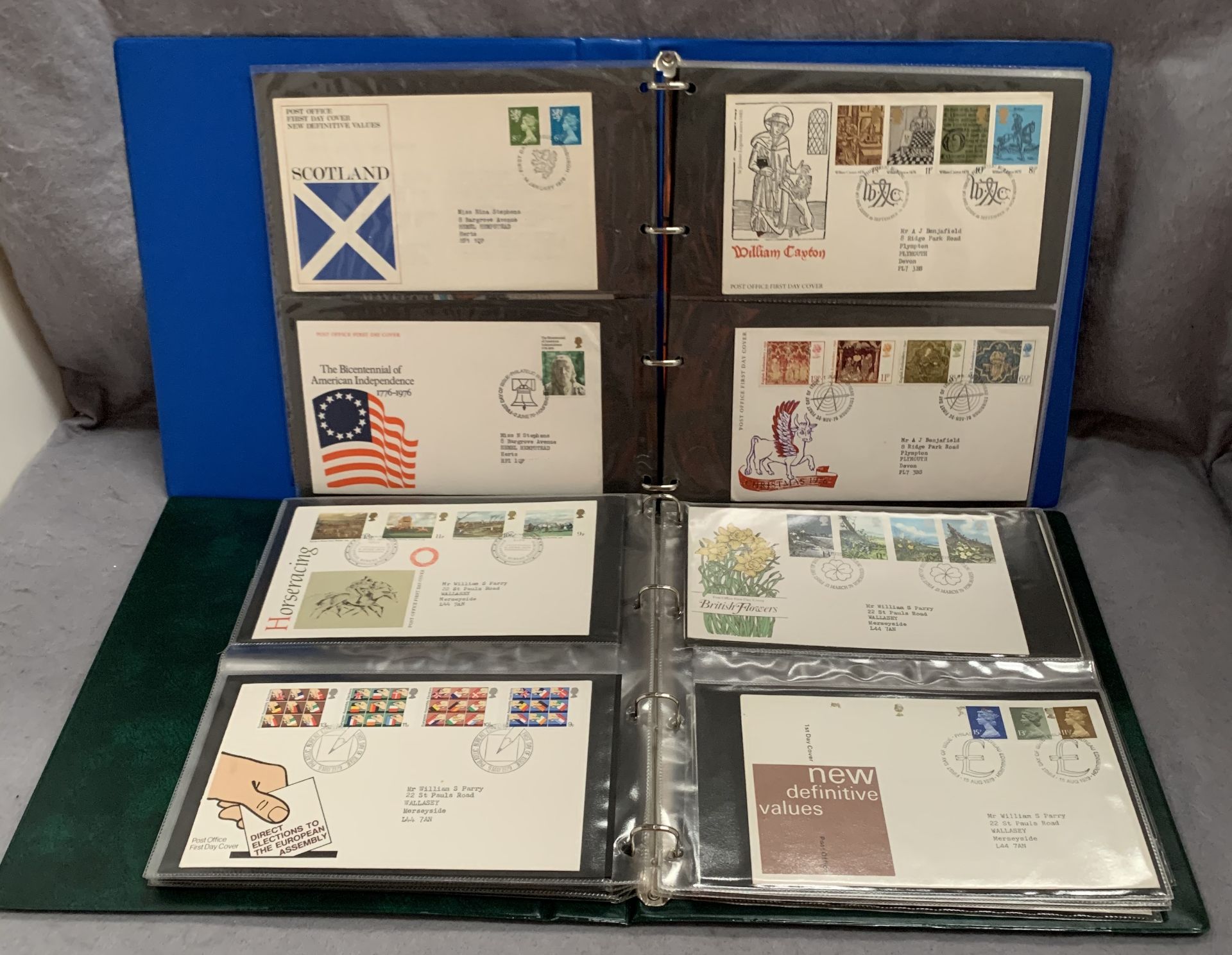 Two lever arch files featuring 92 Royal Mail GB and Guyana First Day covers circa late 1960s to