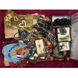 Contents to tray - assorted costume jewellery - brooches, necklaces, earrings,