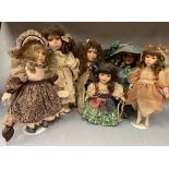 A collection of six Leonardo Collectors Porcelain Dolls, all with labels and stands, Fairy Queen,