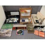 Contents to box - a Windsor and Newton artist's watercolour box and contents,