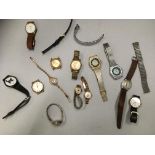 Contents to tray ladies and gentleman's wrist watches including a ladies Hirco with rolled gold