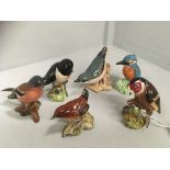 Six Beswick birds -27 Kingfisher, Chaffinch 991, Wren 993, Goldfinch 2273,