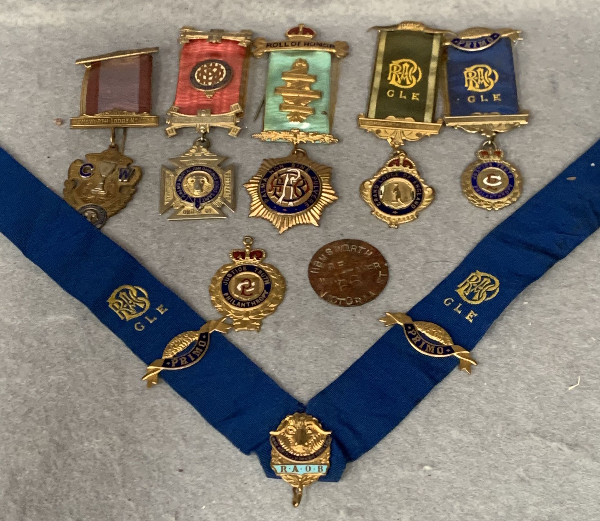 A collection of RAOB medals and badges,