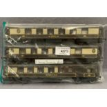 A pack of three Hornby OO gauge scale model Pullman coaches