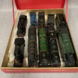 Contents to box, a selection of HO/OO gauge model steam trains, tenders and tank engines by Tri-ang,