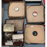 Contents to part table top, a suitcase containing a box of Johnson's photo tints,