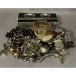 Contents to box, assorted costume jewellery, necklaces, bracelets, ladies wristwatches,