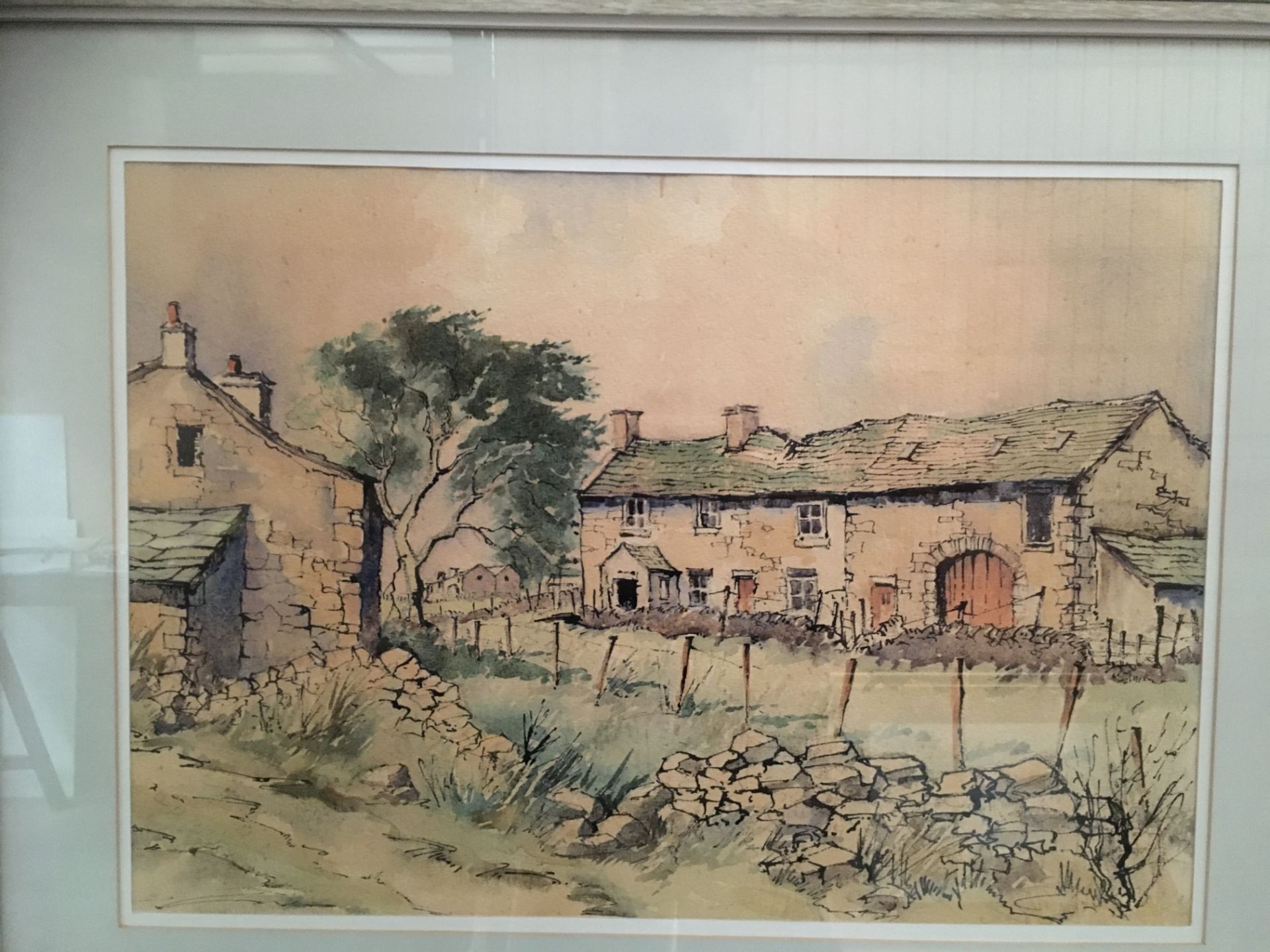 Tom Sykes, framed watercolour, Derelict Farm, Greenhow, 37cm x 51.