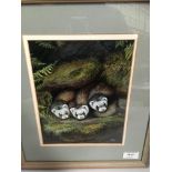 Liz Garnett-Orme (20th century), framed oil, polecats, 24.