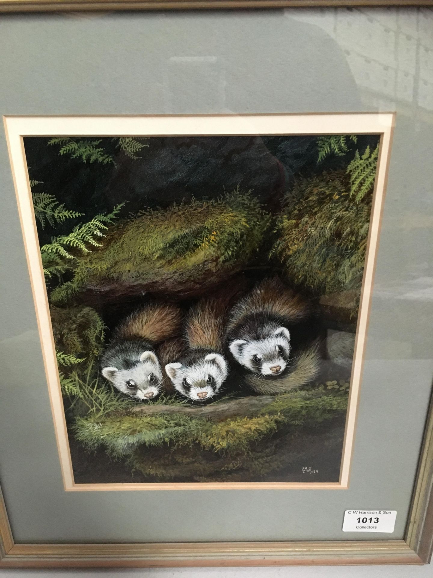 Liz Garnett-Orme (20th century), framed oil, polecats, 24.