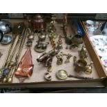 Remaining contents to tray, brass and copper ware including an ornamental penny farthing,