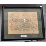 A framed map 'The North Part of the West Riding of Yorkshire', engraved by J Cary,