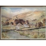 Tom Sykes, framed watercolour, November Day, Litton in Littondale, 38cm x 51cm,