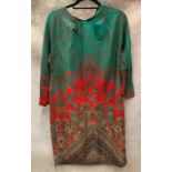 A Nocturne ladies 95% silk dress, green and red pattern, size 10, RRP £390,