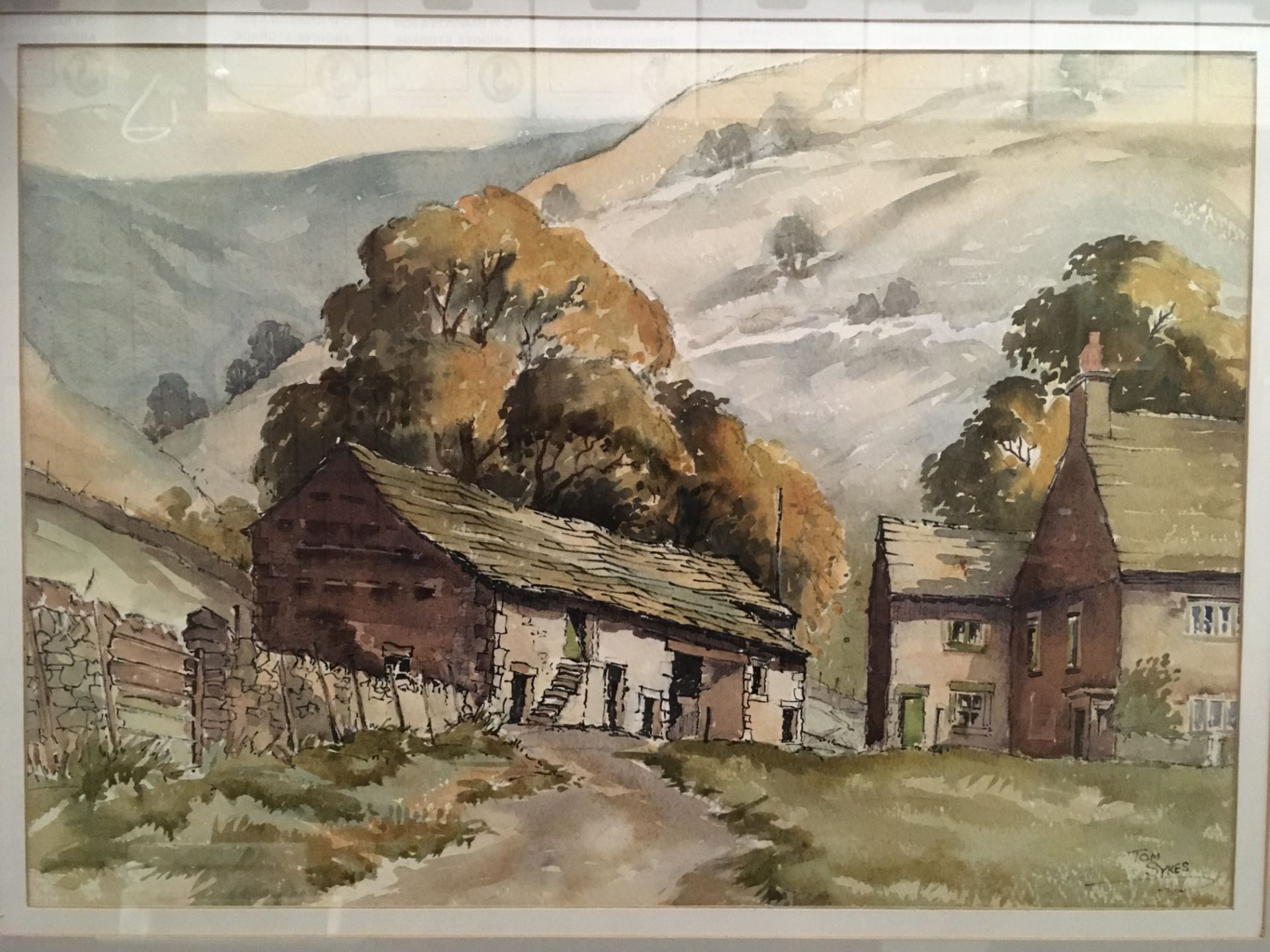 Tom Sykes, framed watercolour, Old Barn, Buckden, 38cm x 51.