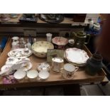 Contents to tray, Hornsea coffee pot, bowls, ornamental clocks,