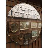 A circular wall mirror,