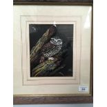 Liz Garnett-Orme (20th century), framed oil, Little Owl, 21cm x 16.
