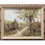 Barbara C Shaw, framed oil painting, Farm near Barden, 45cm x 58cm,