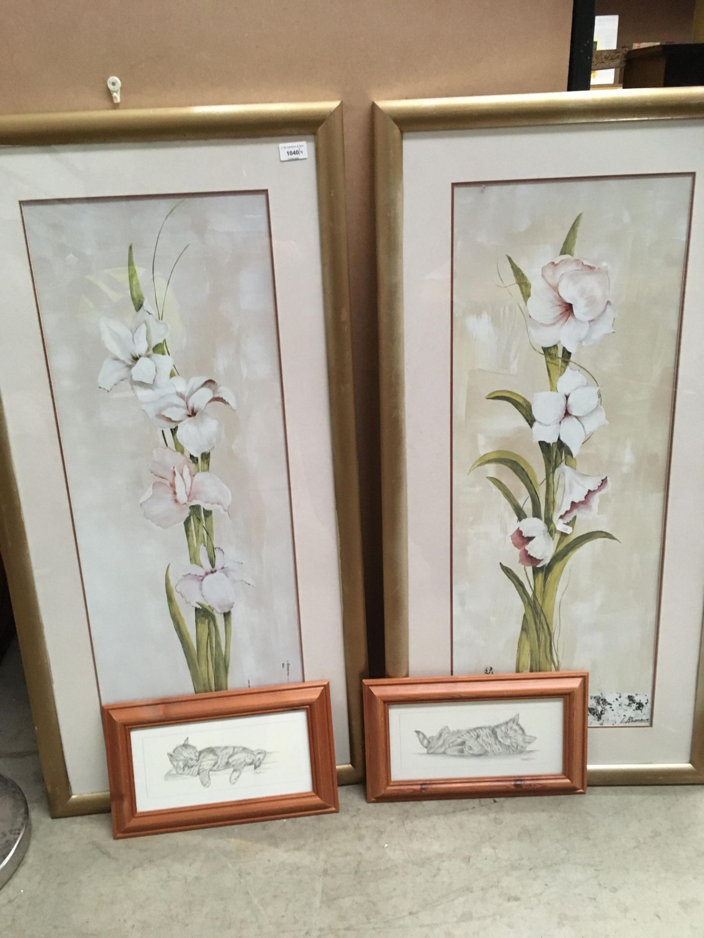 Two large framed prints of irises,