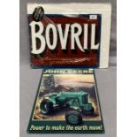Two reproduction metal wall signs, John Deere Tractors, 40cm x 30cm and Bovril,