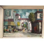 Corbért (?), framed oil, French street scene,