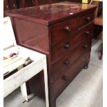 A mahogany five drawer chest of drawers (two short, three long),