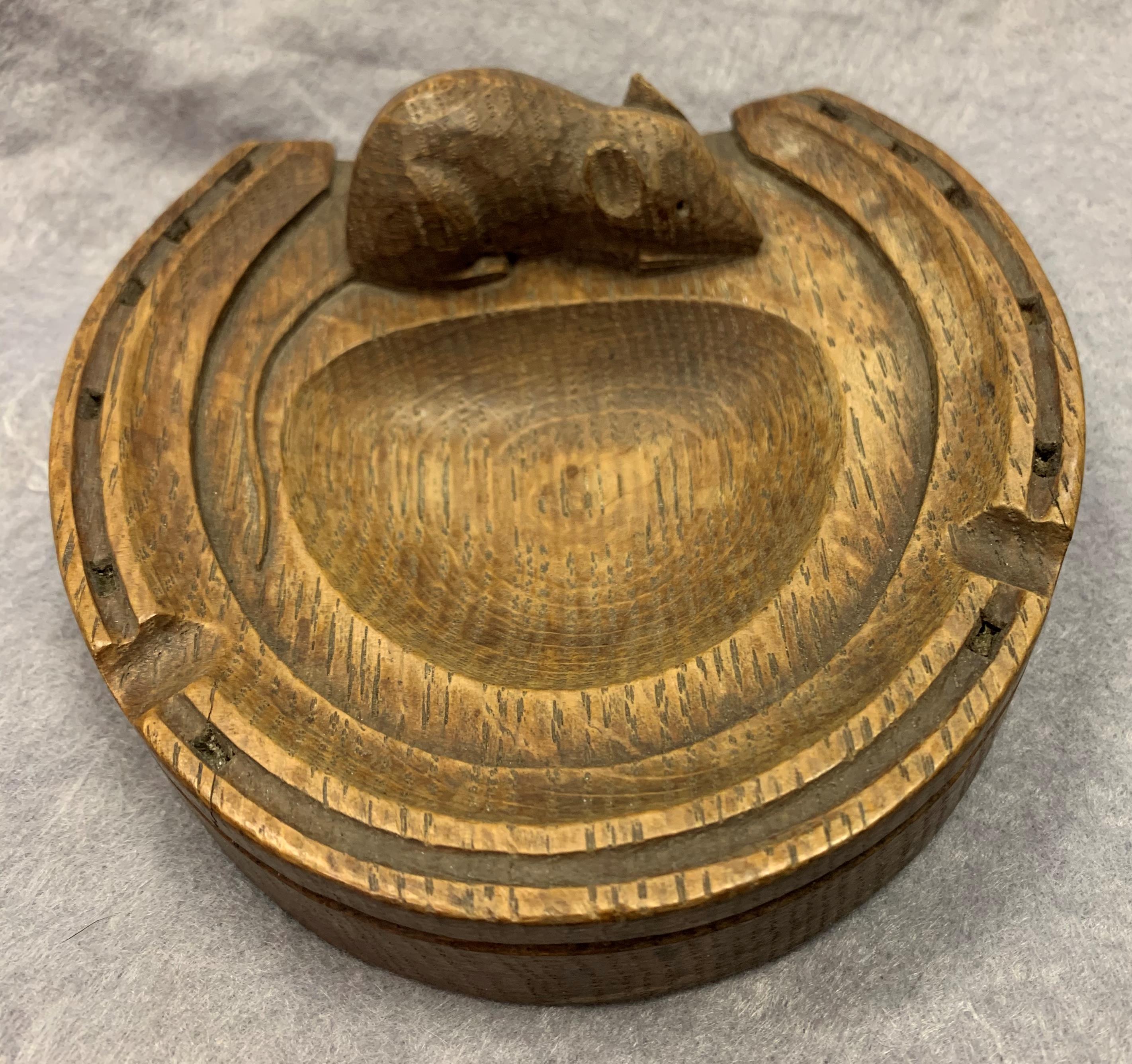 A Robert Thompson of Kilburn 'Mouseman' horseshoe shaped pin tray/ashtray, 13cm x 12.