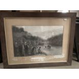 Large oak framed black and white print 'The Baptism of Christ in the Jordan' 52 x 77cm