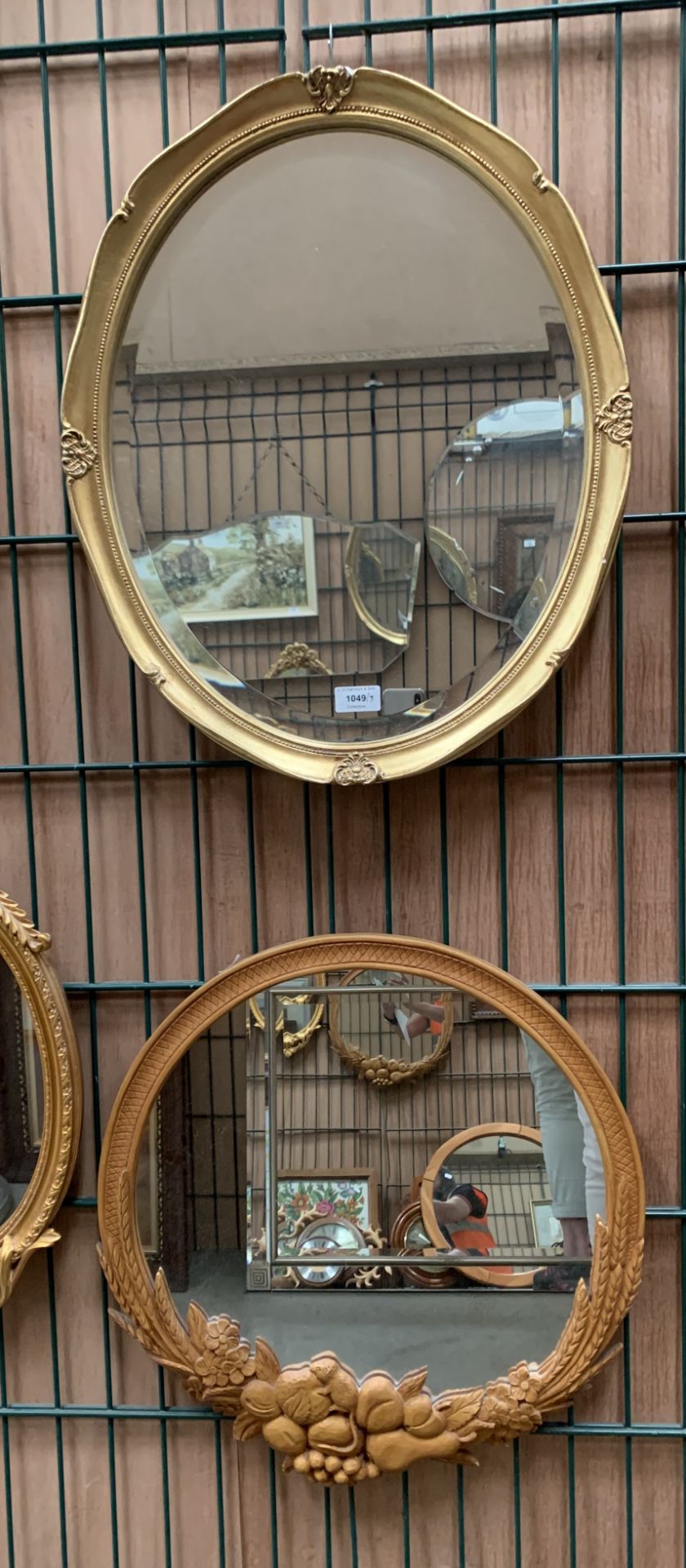 Gilt framed wall mirror, resin framed wall mirror decorated with field mouse,