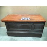 A painted pine counter with single drawer, with replacement top,
