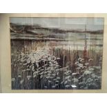A framed oil effect print, Shimmering Daisies,