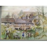 Susan M Ridyard, framed watercolour, Lotherton Cottages, 33cm x 43cm,