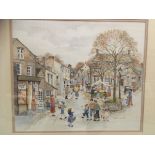 Susan M Ridyard, framed watercolour, Nostalgic country town scene, 34.