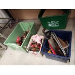 Contents to three boxes assorted handtools - saws, axe, hammer, screwdrivers, oil cans etc.