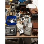 Contents to tray - Brownie Flash III camera, Kodak Starmite camera, Hauck TU20 enlarger timer,