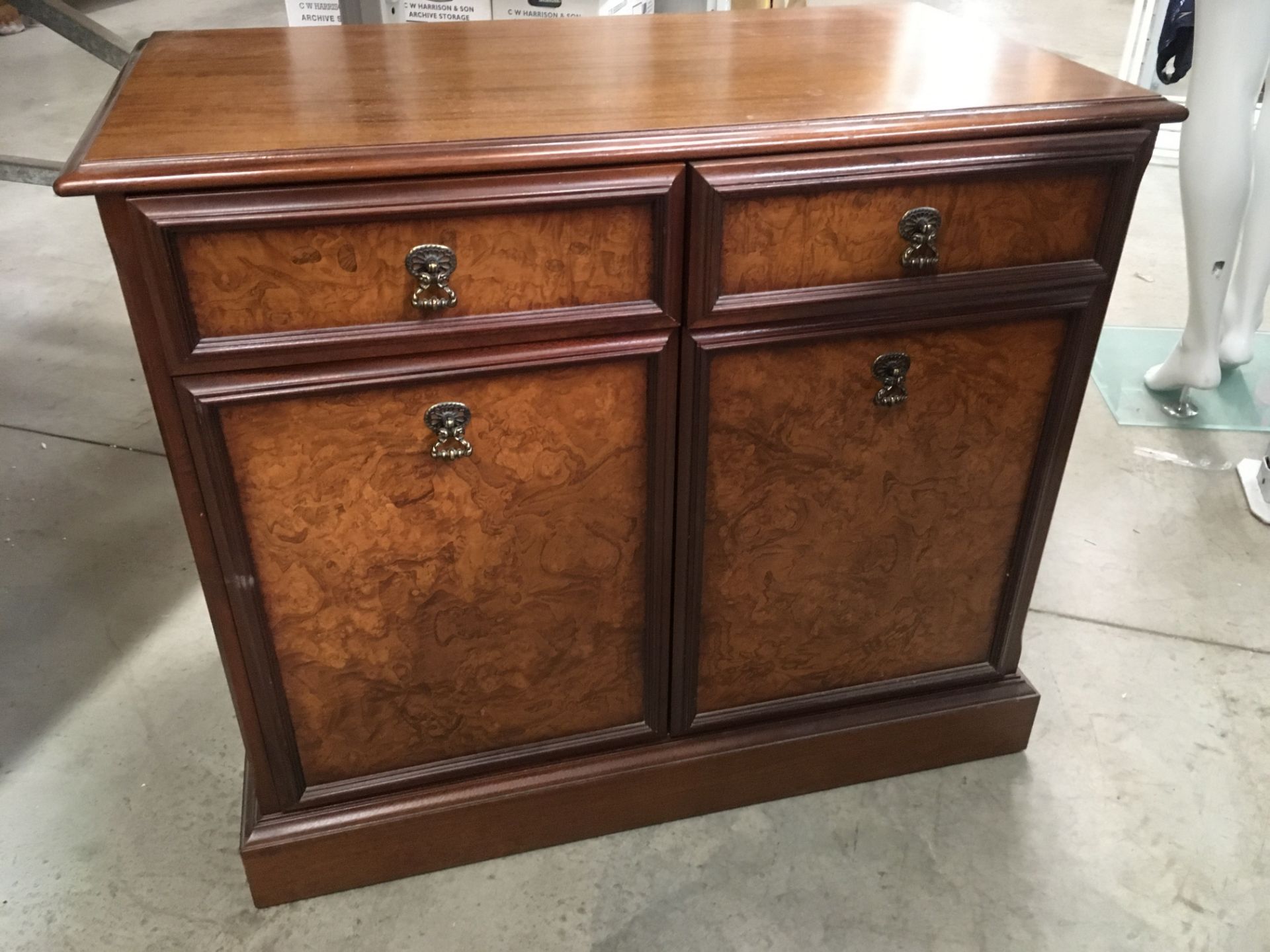 A mahogany finish two door two drawer side cabinet 84cm Further Information Size: