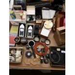 Contents to tray - Ilford Exposure monitors, Envoy printing frames, Essex 35mm developing tank,