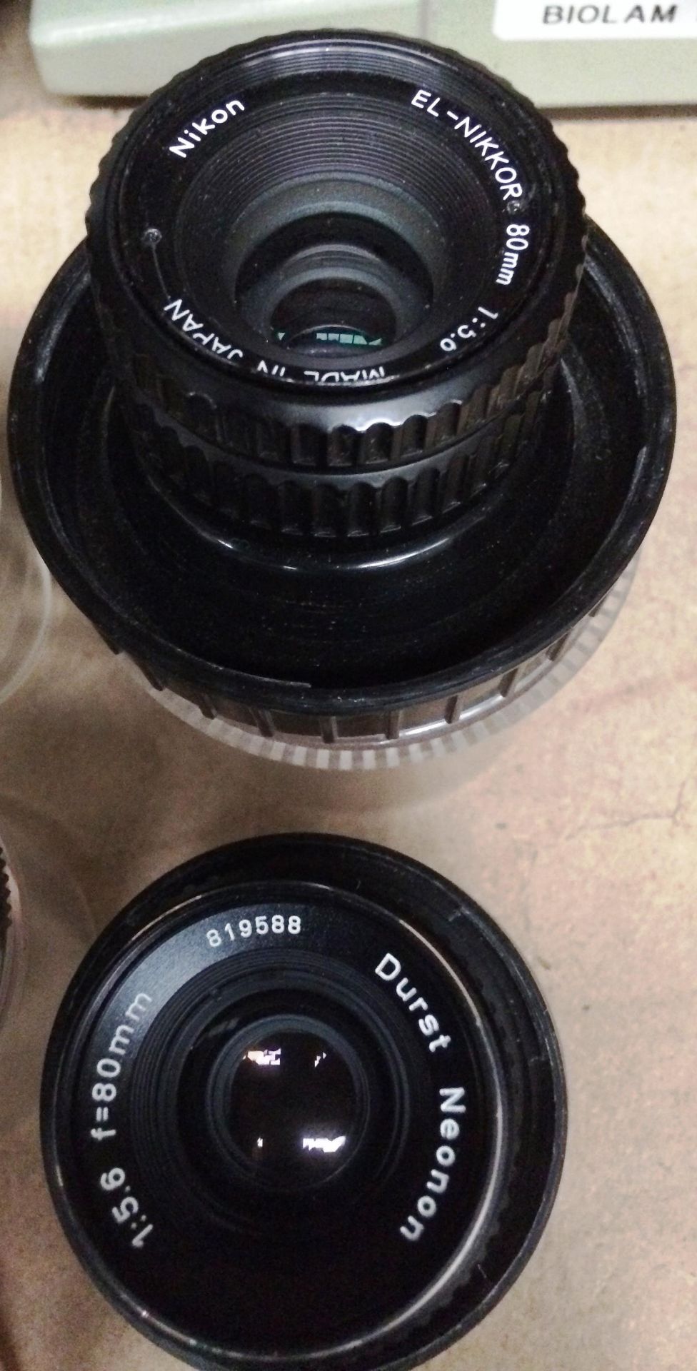 8 x assorted lenses - Durst Neonon 1:5.6 F-80mm, Nikon EL-Nikkor 80mm 1:56. - Image 4 of 4