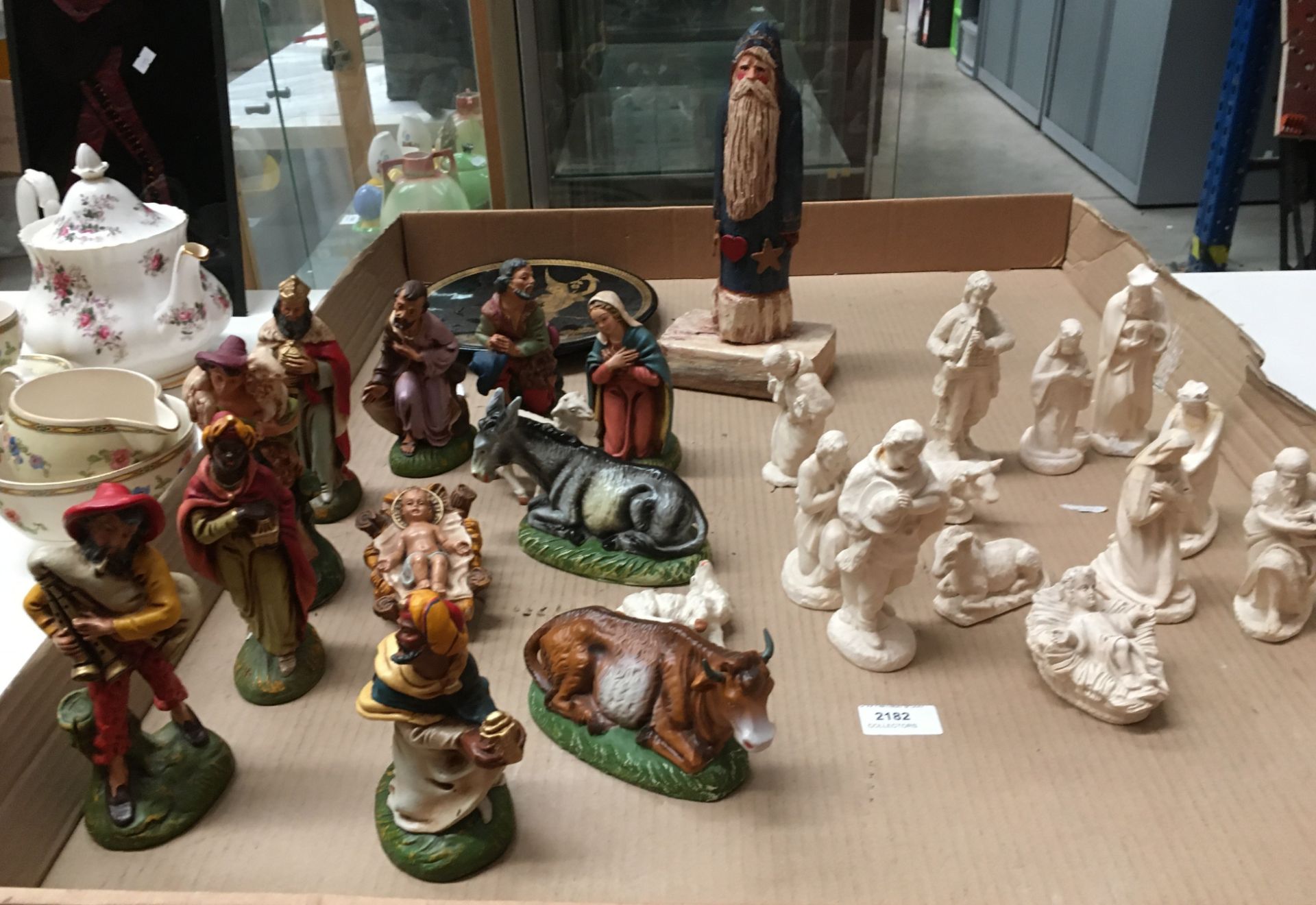 Two part sets of nativity scene figures and animals (as viewed)